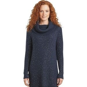 Soft Surroundings Navy Blue Sequin Cowl Neck Long Sleeve Sweater Tunic M